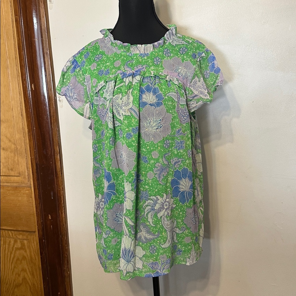 Joie Green and Purple Floral Blouse